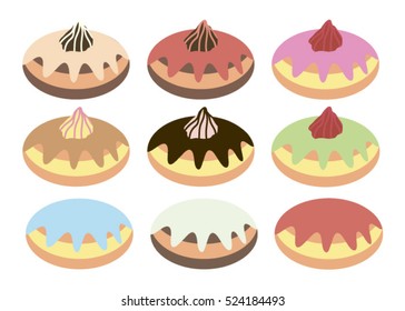 Hanukkah doughnut, Traditional Jewish holiday food.A Vector illustration of Sufganiyah.Set of donuts.