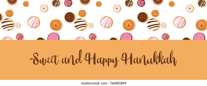 Hanukkah dougnut , Jewish holiday symbol. sweet traditional bake.  illustration greeting card