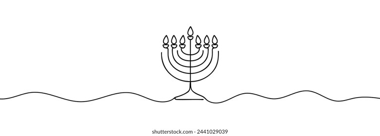 Hanukkah is drawn with one continuous line. Vector illustration.