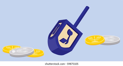 Hanukkah Dreidel with Gelt Vector