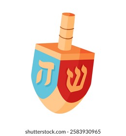 Hanukkah dreidel Hand drawn trendy flat style isolated icon. Traditional Jewish holiday wooden toy with symbolic letters on four sides, spinning game. Vector illustration