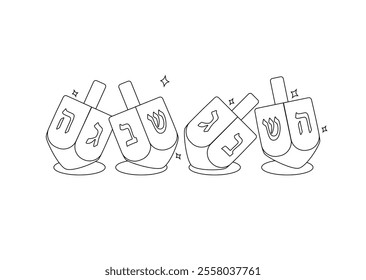 Hanukkah dreidels colouring book isolated. Spinning wooden toys for children with letters on four sides. Traditional Jewish holiday game. vector illustration in cartoon style.