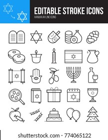 Hanukkah editable line icons. Vector jewish icons with adjustable stroke
