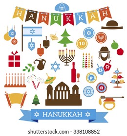 Hanukkah elements set. Vector illustration.