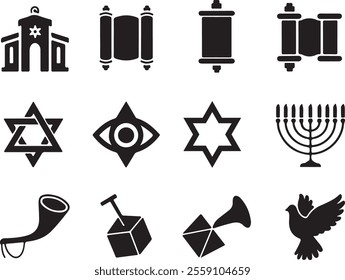 hanukkah elements sets silhouette vector design