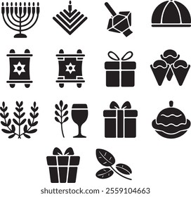 hanukkah elements sets silhouette vector design