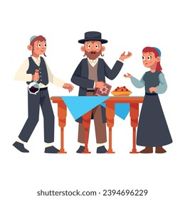 hanukkah family characters and sufganiyot illustration