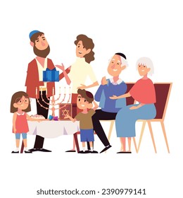 hanukkah family religious celebration illustration