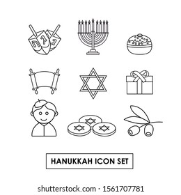 Hanukkah festival icons. Nice editable icons. Dredeil, Suganiyot, Hanukkah, Star of David, Torah, Parchment, Jew and Olive Tree.