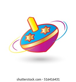Hanukkah Festival of Lights. Dreidel a small four-sided spinning top with a Hebrew letter on each side, used by the Jews. Spinning isolated on white background, symbol of Hanukkah Jewish Holiday.