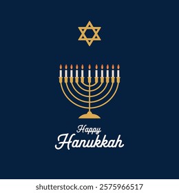 Hanukkah flat vector illustration isolated on a blue background