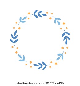 Hanukkah floral wreath with branch, star vector illustration. Jewish holiday Chanukah. Hand-drawn festive party decoration. Hanuka greeting card with a traditional symbol.