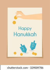 Hanukkah Game - Hand Spining Dreidel And Holding Coins