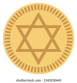 Hanukkah Gelt - Chocolate coin wrapped in gold Star of David design often given to Jewish children during Hanukkah