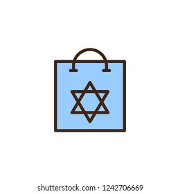 Hanukkah Gift bag filled outline icon, line vector sign, linear colorful pictogram isolated on white. Jewish bag with david star symbol, logo illustration. Pixel perfect vector graphics