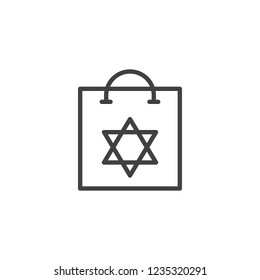 Hanukkah Gift bag outline icon. linear style sign for mobile concept and web design. Jewish bag with david star simple line vector icon. Symbol, logo illustration. Pixel perfect vector graphics