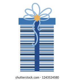 Hanukkah Gift - Present wrapped in stripes design with ribbon bow and gold six point star