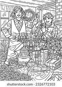 Hanukkah Girl and Boy Singing Adults Coloring Page