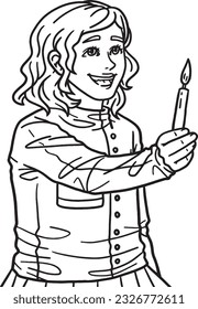Hanukkah Girl Holding Candle Isolated Adults