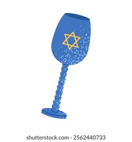 Hanukkah glass of wine. Flat vector illustration isolated on white background.