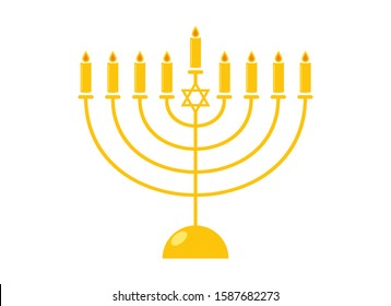 Hanukkah golden menorah vector. Golden candlestick holder isolated on a white background. Jewish holiday Hanukkah. Menorah icon vector