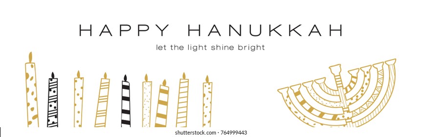 Hanukkah greeting banner , Jewish holiday symbols. golden Hanukkah Menora and candles. vector illustration