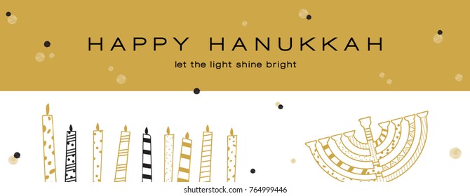 Hanukkah greeting banner , Jewish holiday symbols. golden Hanukkah Menora and candles. vector illustration