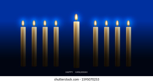 Hanukkah greeting card with candles. Happy Hanukkah, Jewish holiday background.