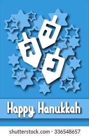 Hanukkah Greeting card. Hanukkah dreidels with Hebrew letters. Design vector template for jewish holiday Hanukkah