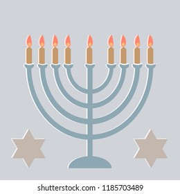 Hanukkah greeting card with lamp and a six-pointed star. EPS 8