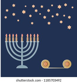 Hanukkah greeting card with lamp and a six-pointed star. EPS 8