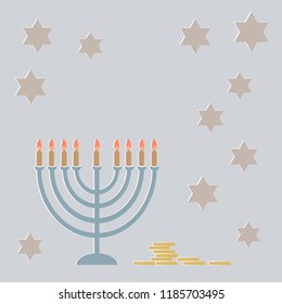 Hanukkah greeting card with lamp and a six-pointed star. EPS 8