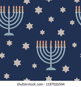 Hanukkah greeting card with lamp and a six-pointed star. EPS 8