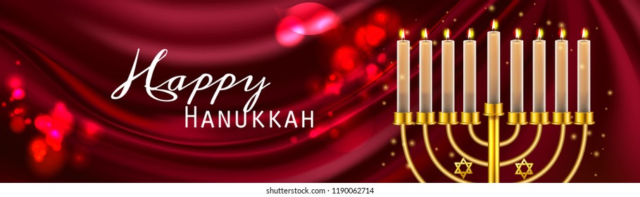 Hanukkah greeting card with menorah (Traditional Candelabra). Happy Hanukkah, Jewish holiday background. Vector Hanukkah background with menorah.