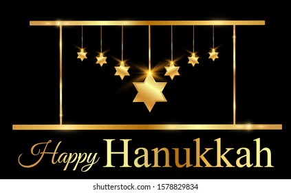 Hanukkah greeting card on a beautiful background with stars of David and an Israeli candlestick.
