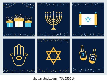 Hanukkah Greeting Cards with Jewish Symbols. Vector Design