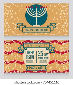 Hanukkah greeting cards with traditional candles and snow, vector illustration