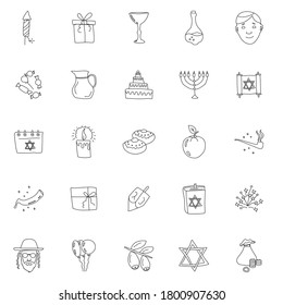 hanukka handgezeichnet, lineare Doodles einzeln auf weißem Hintergrund. hanukah Icon Set für Web- und iDesign, mobile Apps und Printprodukte