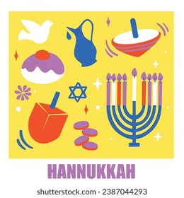 Hanukkah holiday design card or banner.
Editable vector illustration file. Greeting card for happy Hanukkah holiday. 