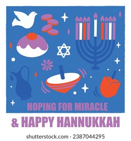 Hanukkah holiday design card or banner.
Editable vector illustration file. Greeting card for happy Hanukkah holiday. 