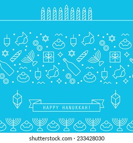 Hanukkah holiday design elements with flat line icons