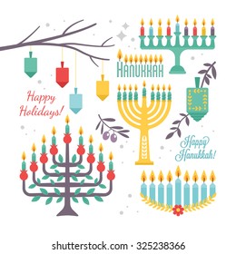 Hanukkah holiday flat decorative elements for design. Vector illustration