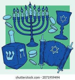 Hanukkah holiday, icon sector, different hanukkah objects, hanukkah vector
