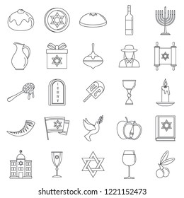 Hanukkah holiday icon set. Outline set of hanukkah holiday vector icons for web design isolated on white background