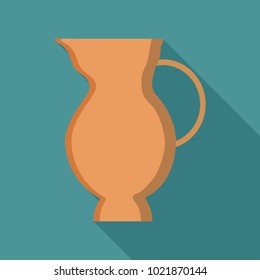 Hanukkah holiday jug of oil flat long shadow design icon. Vector eps10 illustration.
