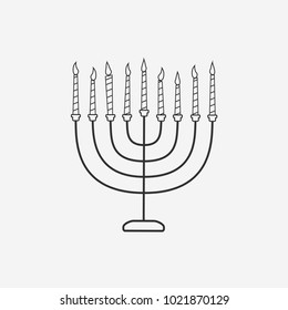 Hanukkah holiday Menora flat black outline design icon. Vector eps10 illustration.