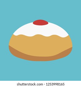Hanukkah holiday Sufganiyah flat design icon with blue background. Vector eps10 illustration.