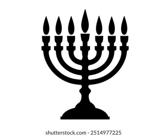 Hanukkah Feiertagssymbole, Menorah Vektor schwarz-weißes Symbol. Happy Hanukkah dieser jüdische Feiertag, in hebräischer Tradition gefeiert, zeigt die Beleuchtung hebräischen Lampenständer einzeln auf weißem Hintergrund.