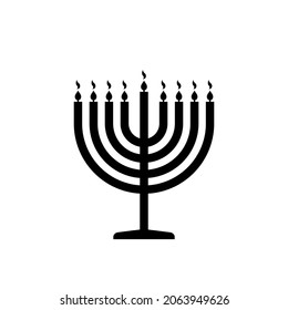 Hanukkah. Icon Of Menorah For Happy Chanukah. Black Icon Of Hanuka Isolated On White Background. Menora Is Symbol Of Hanuka. Banner For Jewish Hanukah. Judaism Party. Greeting To Israel. Vector.