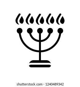 Hanukkah icon or menorah lamp. Outline Jewish Candles. Black icon on white background